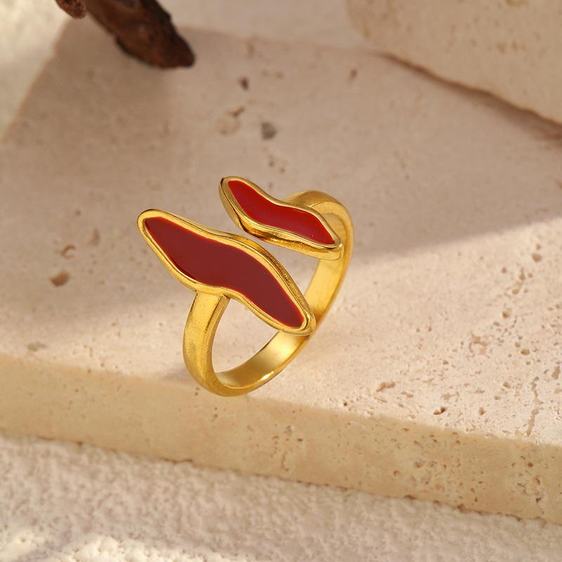 Chenhe jewelry women's high-end sense niche design fashionable non-fading jewelry stainless steel enamel open ring