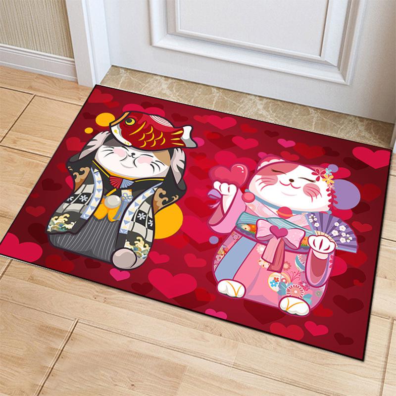 Fortune Cat Floor Mat Living Room Carpet Decor Kitchen Bedroom Doormat  Footpad