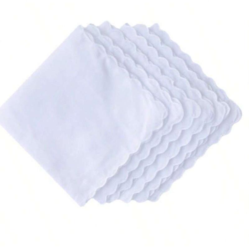 6pcs/Cotton handkerchief fan-shaped pocket square towel white 30cm