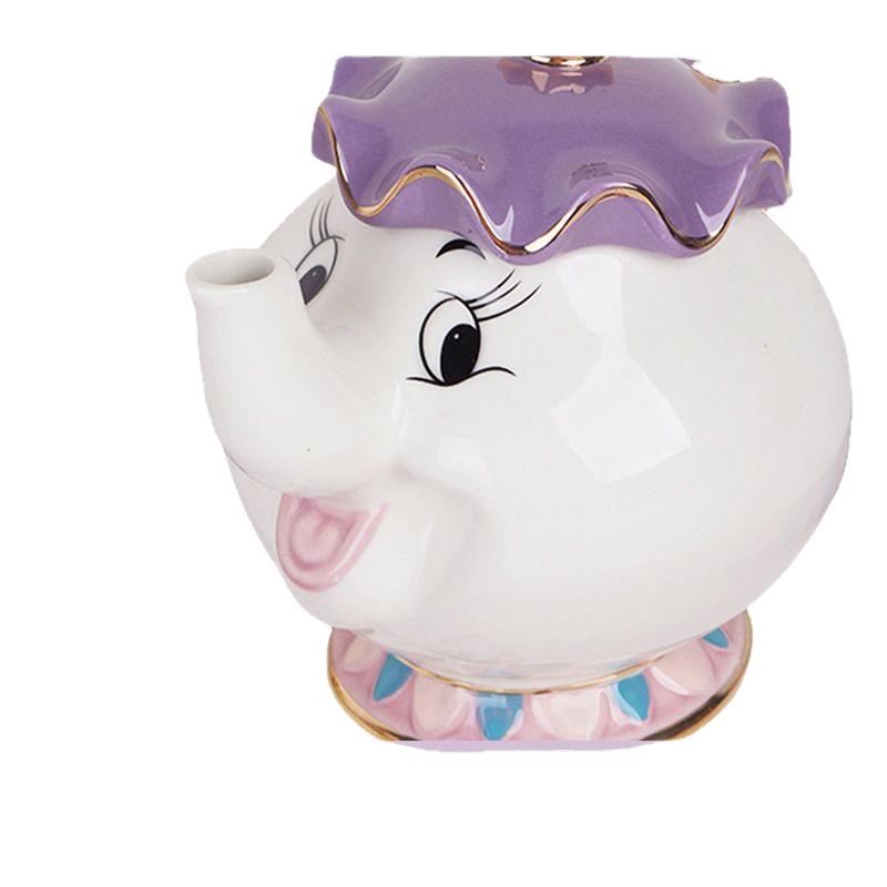 European Beauty and the Beast Ceramic Tea Set: Mrs. Potts Teapot and Chip Mug, Large Capacity.