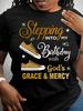 Plus Size Shoes & Letter Print T-Shirt, Casual Short Sleeve Top For Spring & Summer, Women's Plus Size Clothing