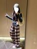 Women's Plaid Wide-Leg Retro Pants - Tall, Floor-Length Casual for Spring & Autumn