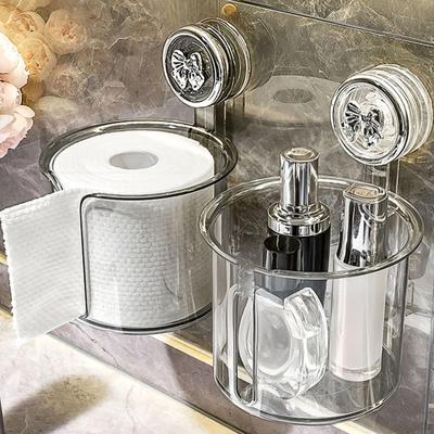 Toilet Paper Holder No Drilling Kitchen Wipes Storage Box Transparent Tissue Roll Dispenser Box for Washroom Hotel Bedroom