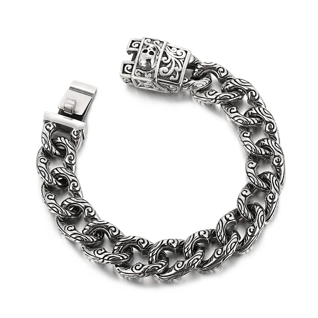 15mm Skull Punk Curb Cuban Chain Bracelet - Stainless Steel 316L - KB123642-BDJX