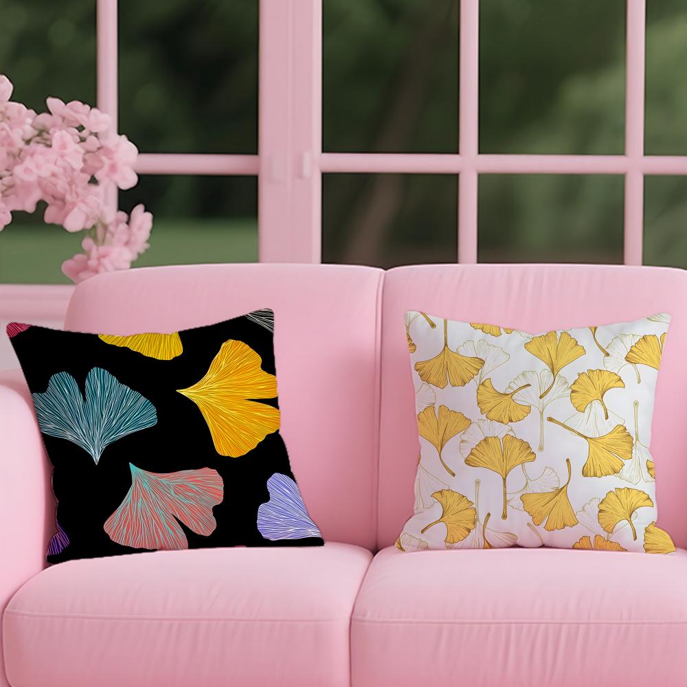 Ginkgo Leaves Printed Cushion Cover Reversible Plush Pillow Cover For Car Sofa Bedroom Decorative Gift Pillowcase