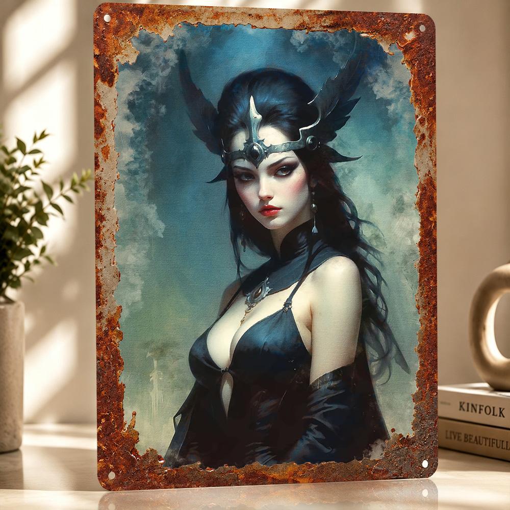 Dark Fantasy Woman Personalized D Textured Metal Poster Wall Art Vintage Tin Signs for Decoration Room Accessories Decor Luxury