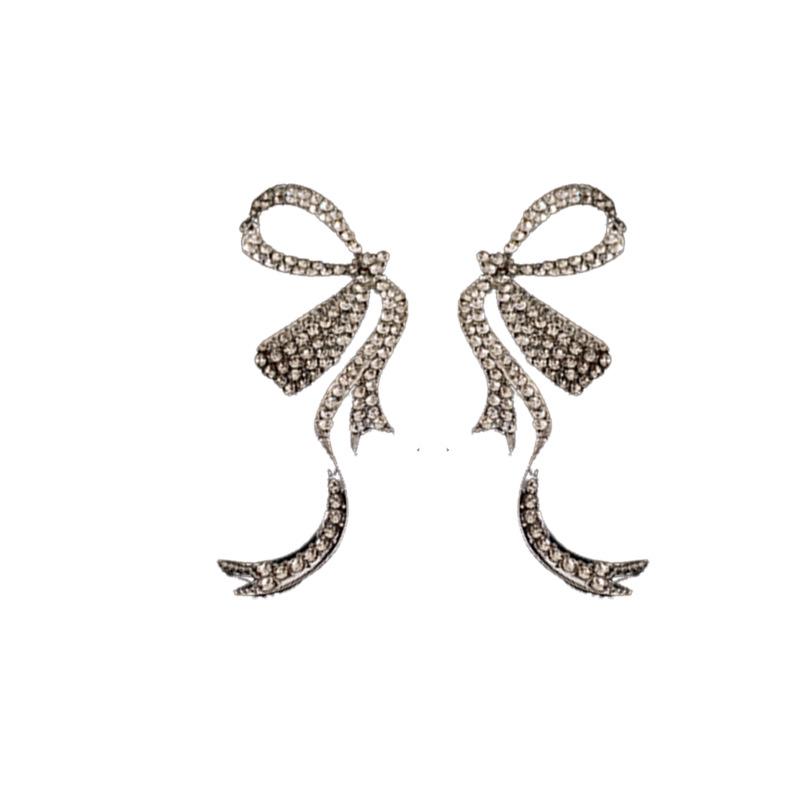 Eleganta silverörhängen med diamantbesatt rosettband för kvinnor