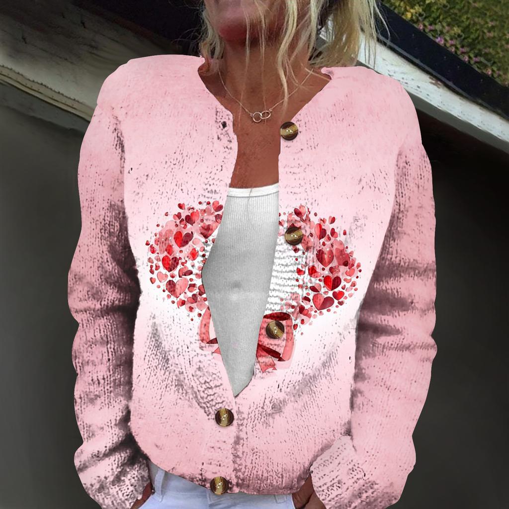 Women's Fashion Printed Long-Sleeved Knit Cardigan Button-Down Jacket