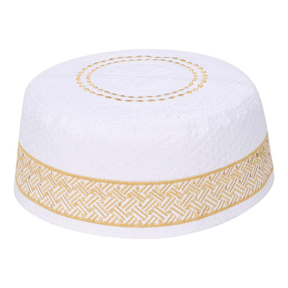 Polyester Mixed Cotton Cloth Muslim Prayer Hat Islam Man Embroidery Hat Male Head Cap