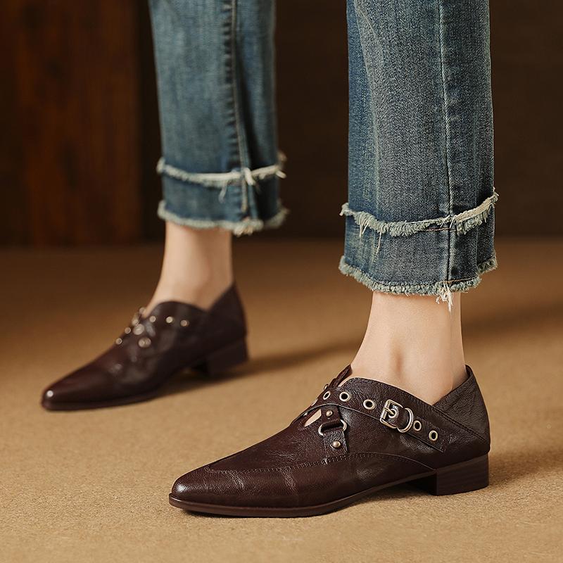 Fashion 2025 New Women Pumps Thick Heels Fashion Pointed Toe Mature Genuine Leather Spring Summer Basic Office Ladies Women Heels Shoes