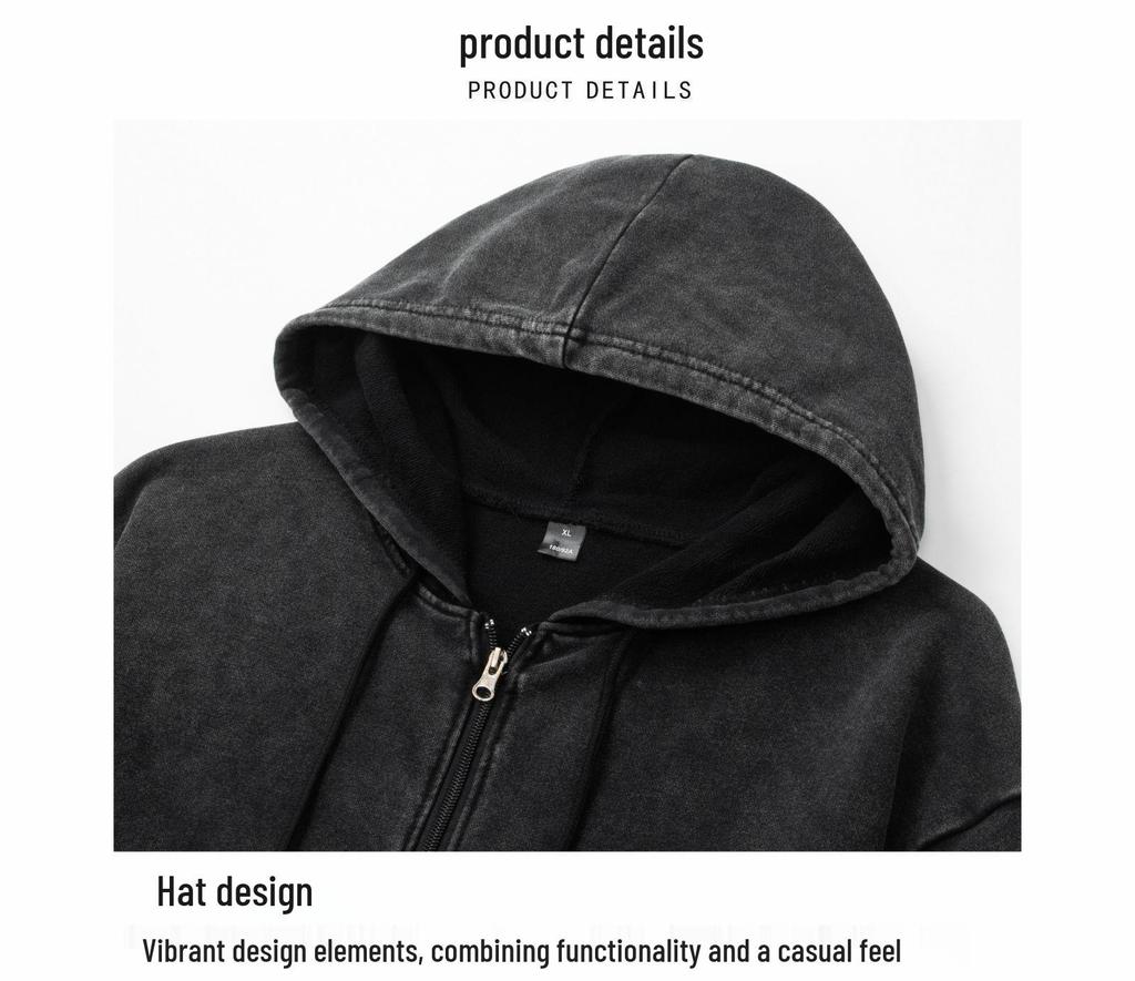 Unisex Retro Distressed Zip-Up Hoodie Cardigan