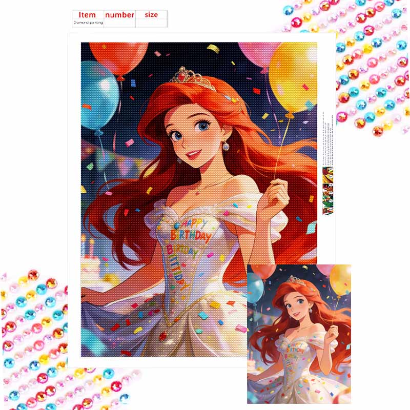 Disney Ariel Princess Happy Birthday diamond painting mosaic diamond art painting kit handmade diy home decoration Round 20x30cm