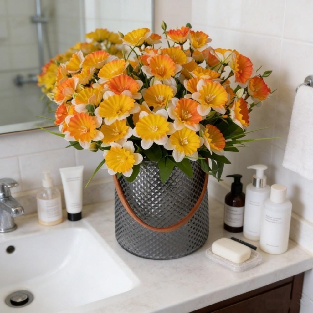 Silk Flower Artificial Daffodil Bouquet Multiple Heads 36cm Simulation Plants Leaves Bridal Bouquets Real Touch Plants