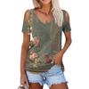 Women's Summer Fashion Casual Floral Printed Strapless V-Neck Short Sleeve T-Shirt Top