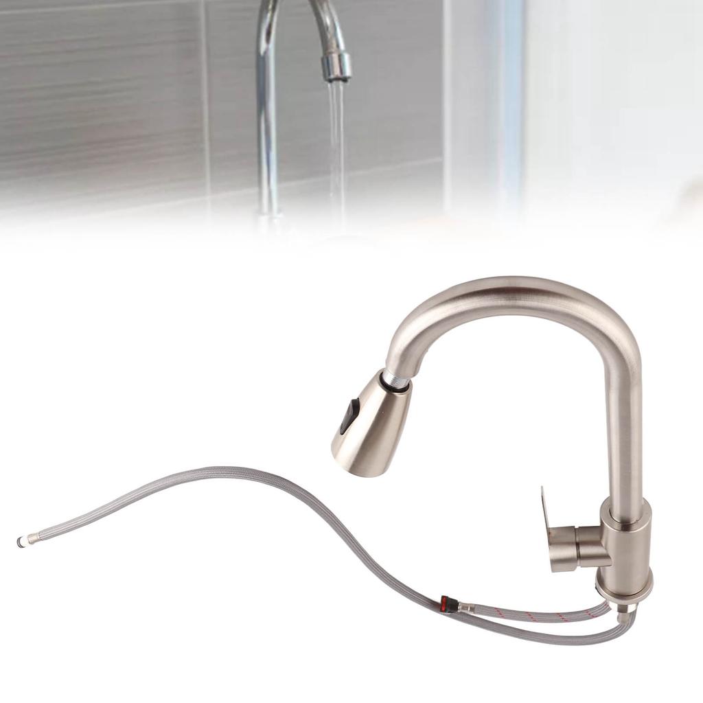 Stainless Steel Pull Out Kitchen Faucet Double Outlet Telescopic Cold Hot Water Tap High Arc Single