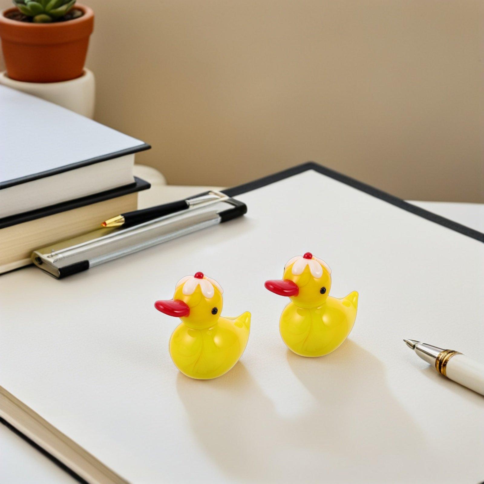 

4Pcs Creative Yellow Duck Miniatures Hand Blown Glass Small Animal Sculpture Shelf Decor Fairy Garden Micro 2.8x2.2x1.4cm