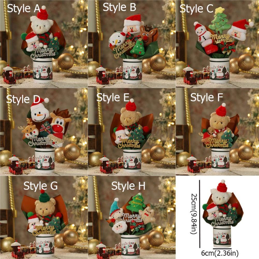 Cartoon Christmas Plush Bear Bouquet Christmas Tree Snowman Bear Christmas Ornaments Santa Claus Elk Deer