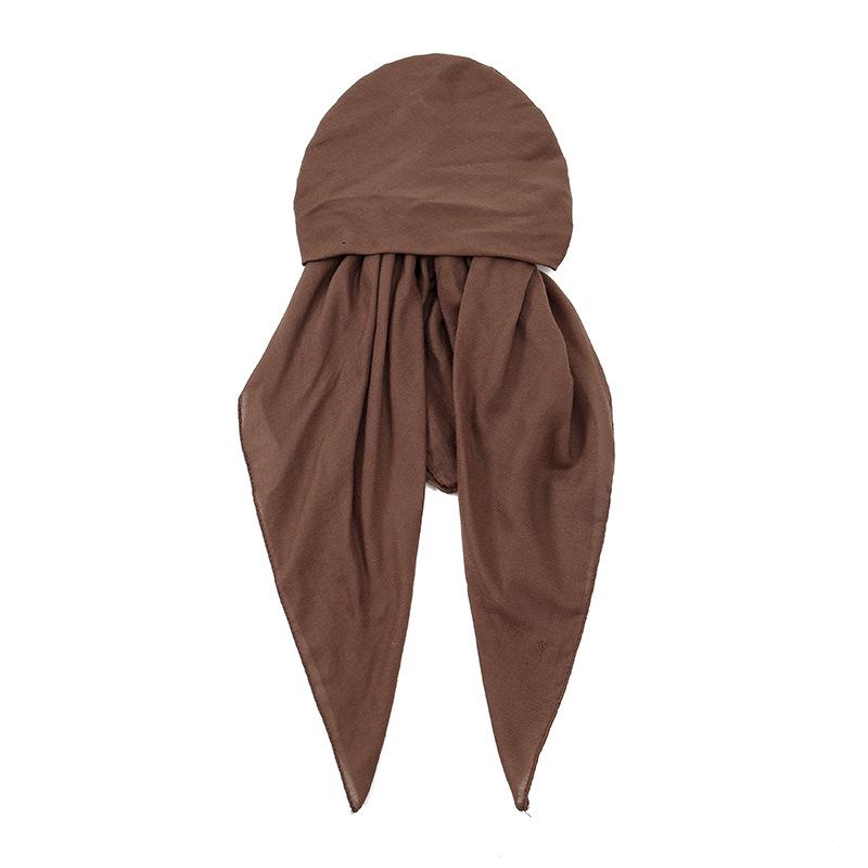 Solid Color Cotton Linen Turban Hijab Hats Head Wraps Muslim Hat Breathable Chemo Cap for Women Girls