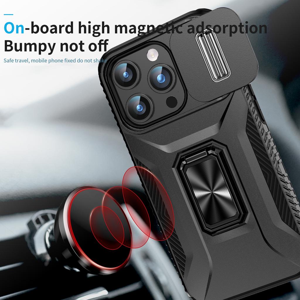 For iPhone 15 Pro Max Case Camshield Kickstand TPU+PC Anti-Slip Phone Cover
