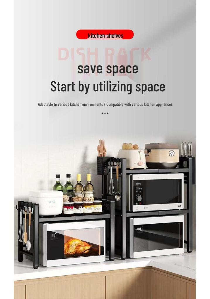 Adjustable Microwave & Kitchen Storage Rack for Countertop - Oven, Rice Cooker & Spice Organizer