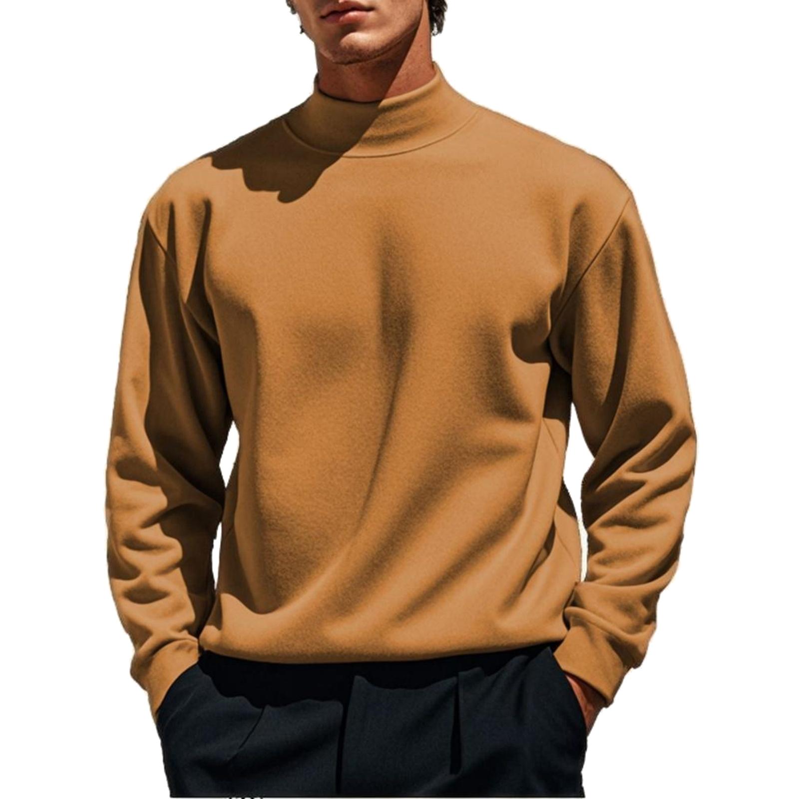 

Men s Casual Solid-color German Velvet Base Shirt, Men s Retro American High-neck Long-sleeved T-shirt With A Hoodie Inside XXL
