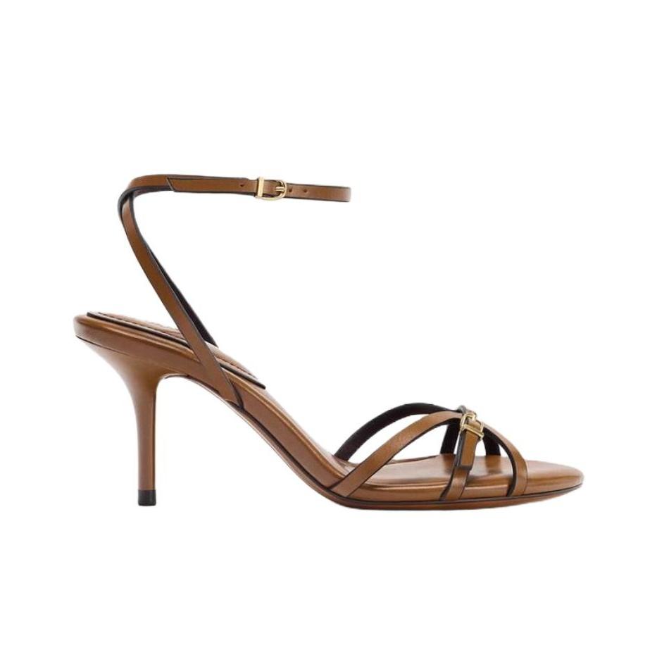 ZARA Minimalist Fashion One-Strap Sandals 7.5cm Women sandals Brown 2363610105