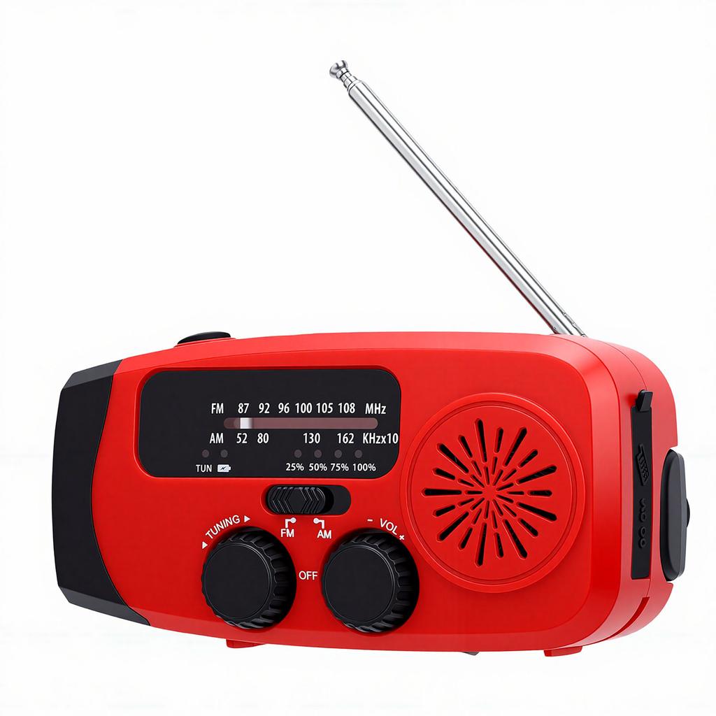 Solar Hand Crank Radio Multifunctional 2000mAh Battery Portable AM FM Radio LED Flashlight SOS Alarm for Hiking Camping