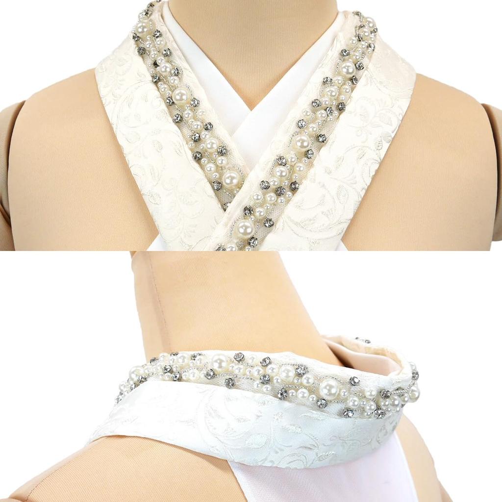 Layered Pearl Crystal Background Includes Attachment Made in Visiting Lace Coming of Age Layered Collar [Kyoto Usagido] Collar, Beads, Glass, Pattern,