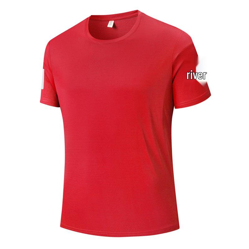Couples' Quick-Dry Ice Silk T-Shirt - Breathable, Solid Color, Three Stripes, Round Neck, Perfect for Outdoor Running and Sports
