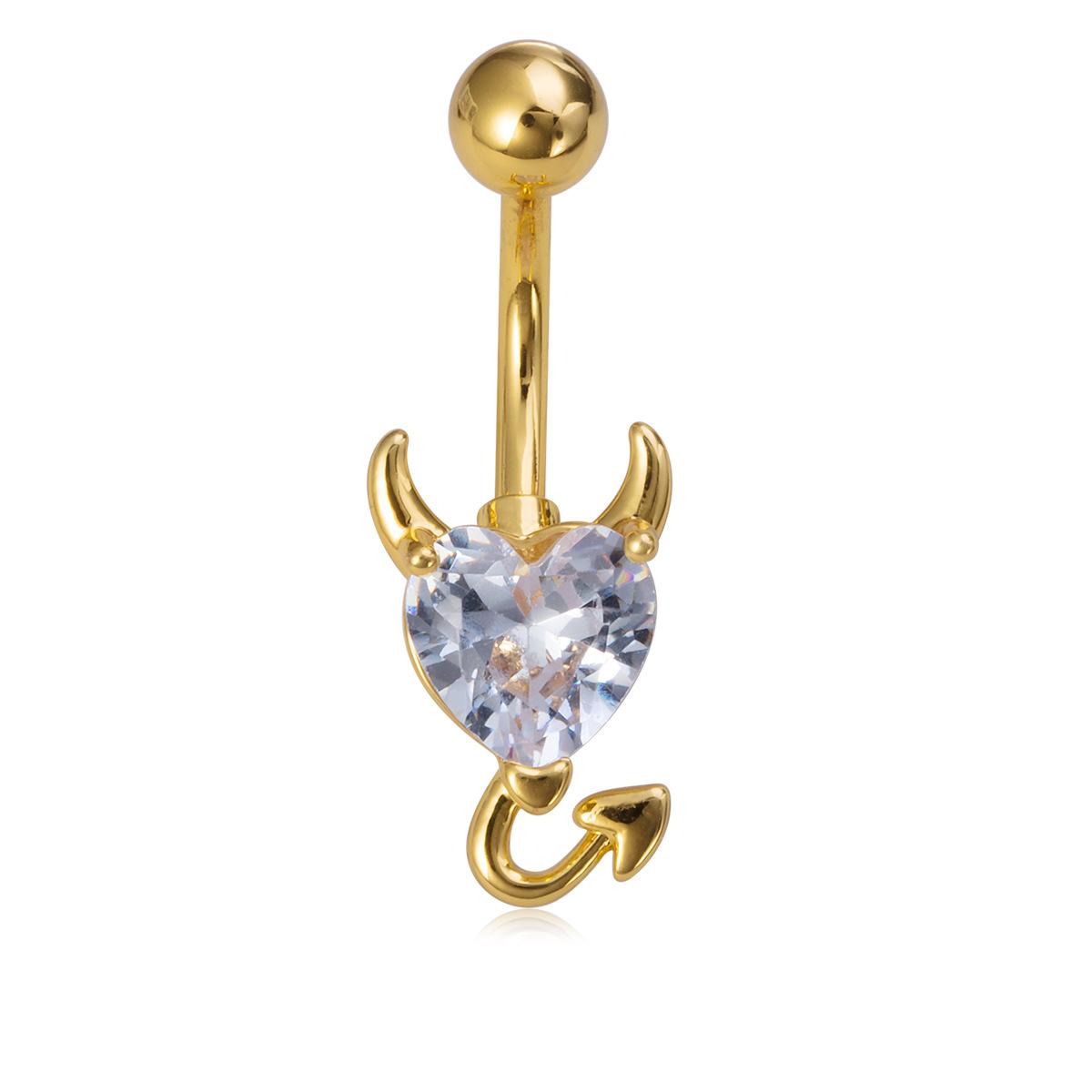 

Little Devil Belly Button Rings Cute Heart Zircon Navel Belly Piercing Ring For Women Sexy Surgical Steel Body Jewelry Earrings золотий