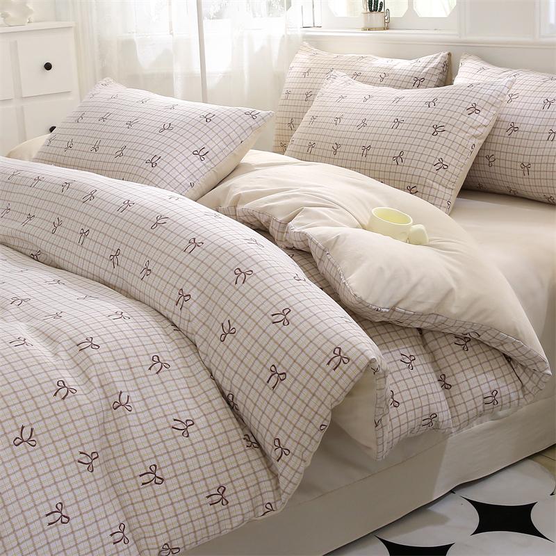 New Spring Duvet Cover Class A Double Yarn Printed Knitted Cotton 3-4 Piece Quilt Bed Sheet Pillowcase Small Fresh Bedding