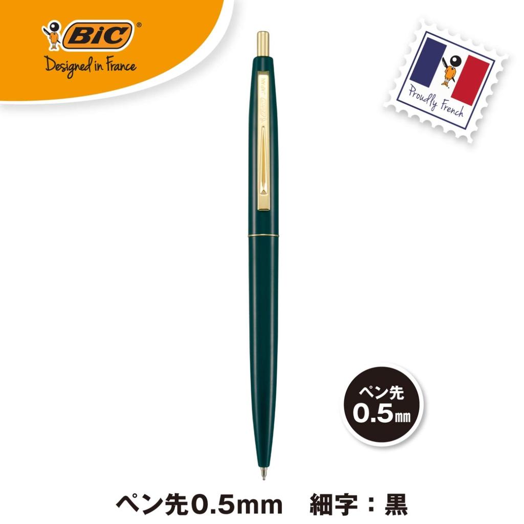 Bic Japan Bic Click Gold Ballpoint Pen Black Smooth Ink Dark Green Barrel 12 Pens CFCGDGR05BLKJ 0.5mm Oil-based