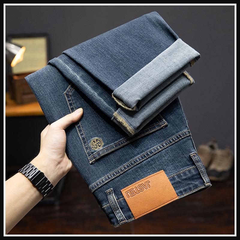 Men's Brown High-End Slim Elastic Jeans: Trendy Straight Casual Pants for Spring & Autumn 2024