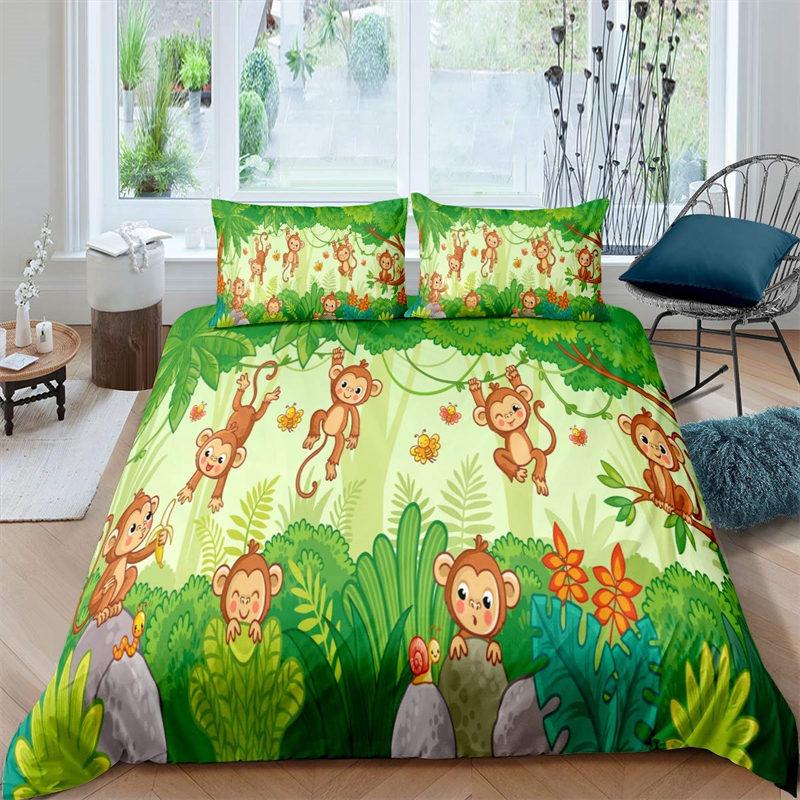 Children Kids Monkey Soft Duvet Cover Lovely Carton Animal Beding Set Lovely Litle Monkey Warm Comforter Cover For Young Boys Young Girls Child Bedrom