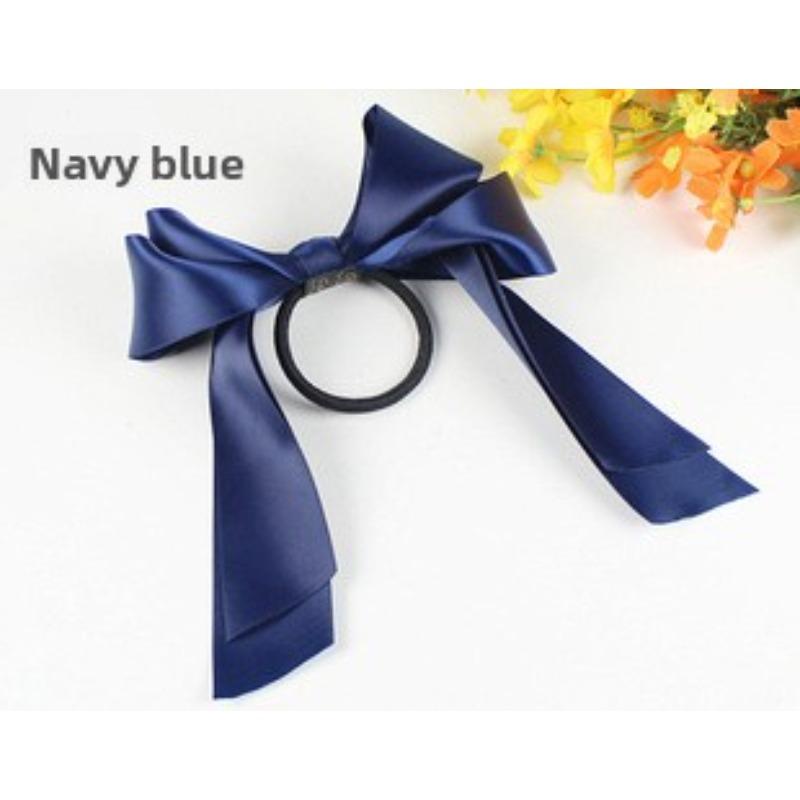 Sweet Beauty Satin Double-layer Bow Elastic Rubber Band Tied Thick Leather Hair Accessory Fashionable and Versatile