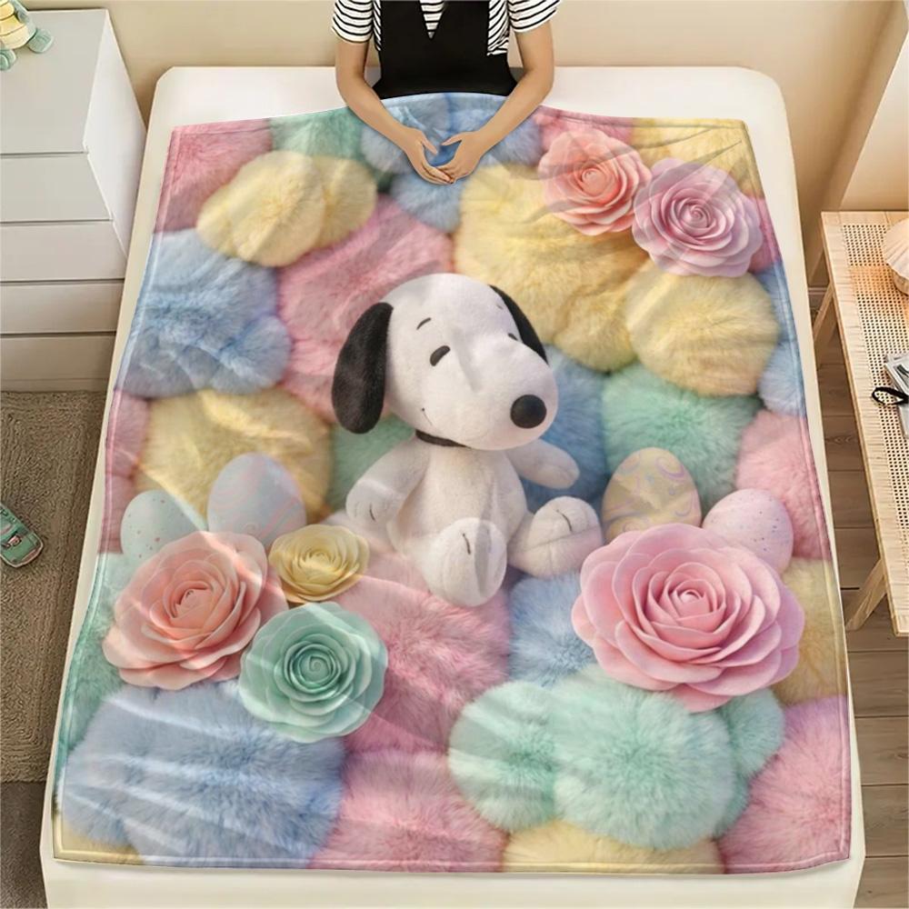 1Pc Snoopy Print Flannel Blanket, High quality Comfortable for All Seasons, Home Decor, Warmth and Comfort, Perfect for Christmas Gifts