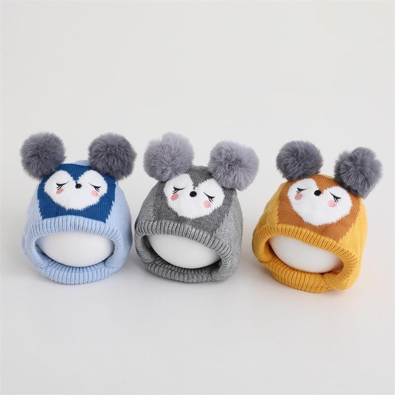 Children's hats Winter warm velvet ear caps Boys and girls snow caps Cute cartoon cold-proof baby knitted hats