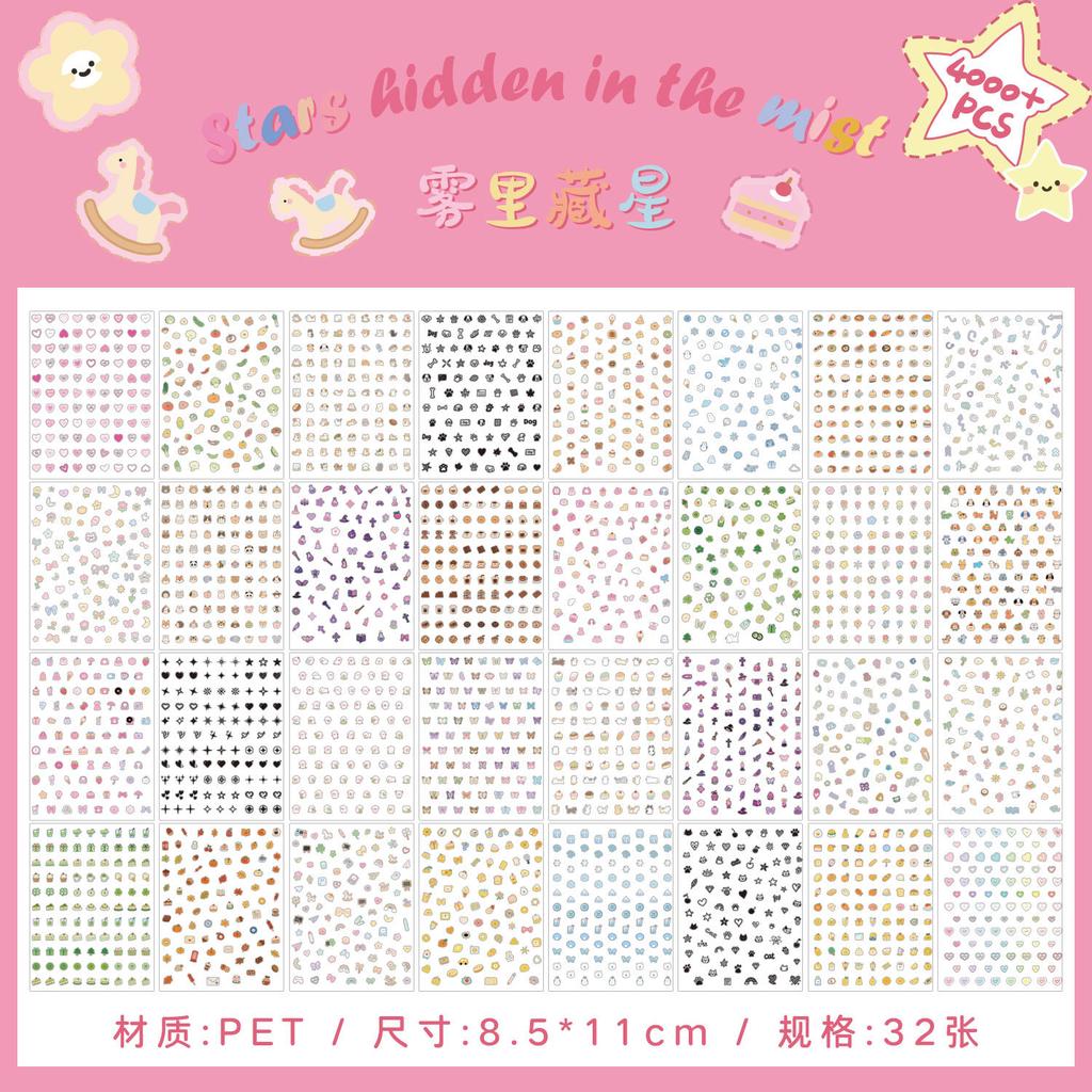 32-Piece Mini Cute Cartoon Label Stickers, Adorable Cartoon Patterns for Journal Marking & File Classification