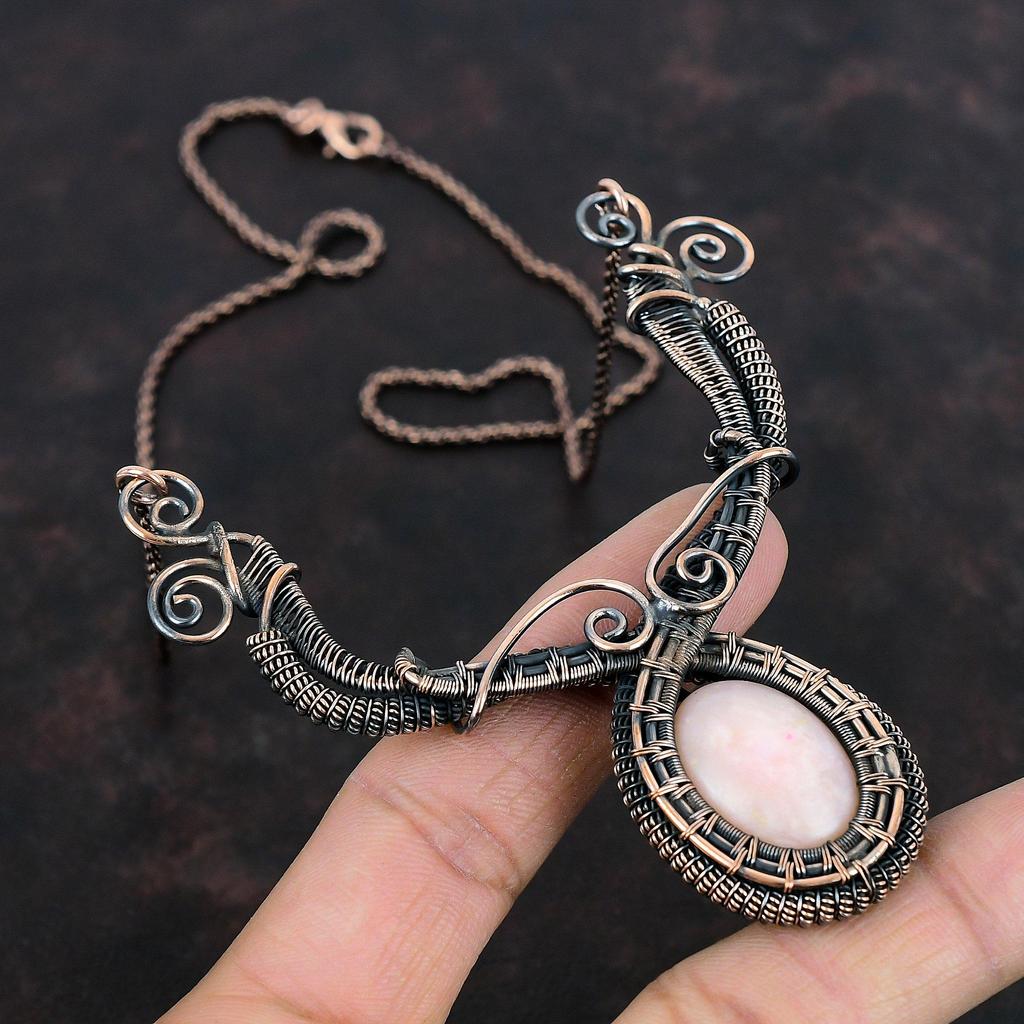 Pink Opal Necklace Copper Wire Wrapped Necklace Handmade Copper Jewelry Dainty Necklace Gemstone Necklace Wire Wrapped Jewelry Wedding Gifts