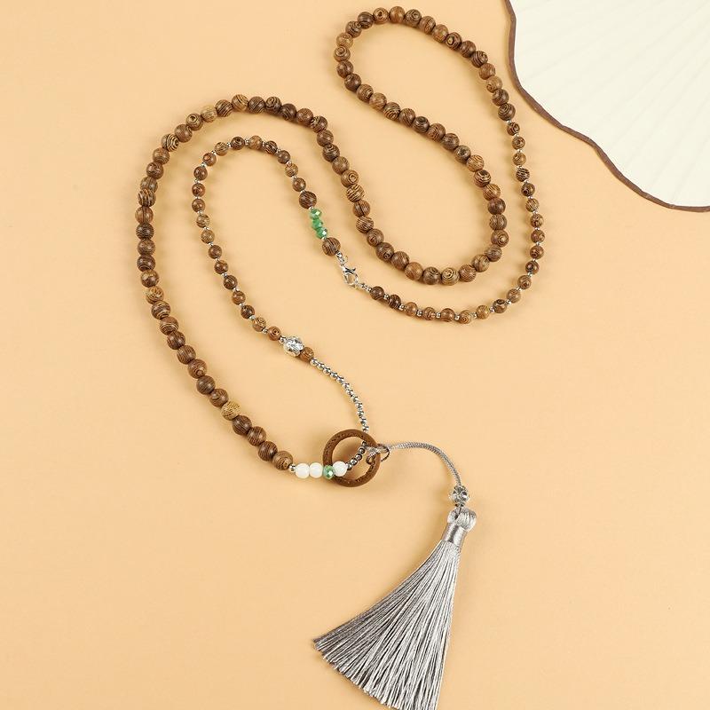 

Ретро бисерная цепочка мессенджер среднего и высокого класса нишевое ожерелье из бусин Будды длинная бахрома аксессуары для ципао