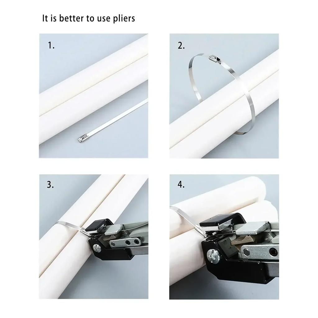 100 ks kovových stahovacích pásek z nerezové oceli 304 o průměru 4,6/7,9/10/12 mm, potažené samosvorné kovové stahovací pásky s uzamykáním výfuku a zipem