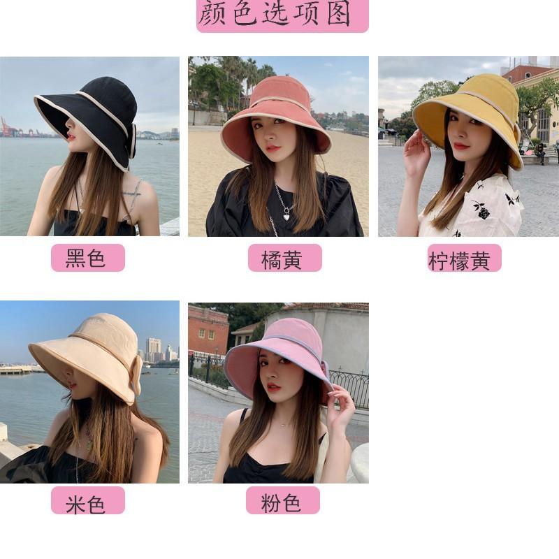 Hat Female Sunscreen Sun Hat Summer Tide Bucket Hat Bow Big Brim Face Covering Beach Hat One Piece