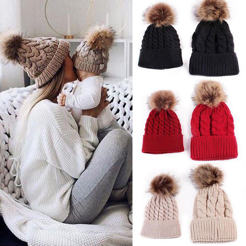 Stylish Comfortable And Stretchable Winter Mum And Baby Matching Knitted Beanie Hats