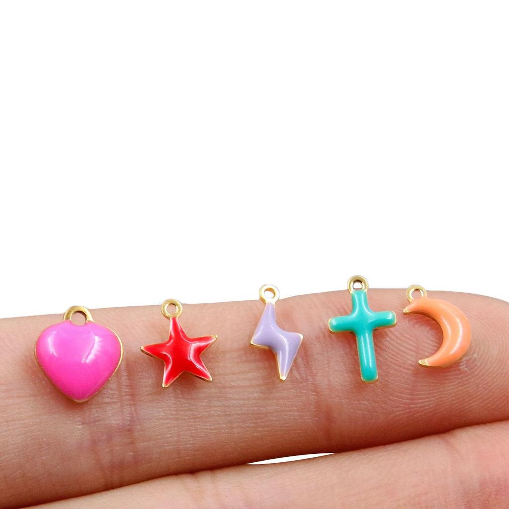 5pcs Double-Sided Stainless Steel Enamel Drip Oil Lightning Charm Pendants for DIY Bracelets and Necklaces