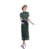 1011 Spring and Summer New Mesh Printing Double-layer Long Cheongsam New Chinese Style Green Temperament Slim Cheongsam Women