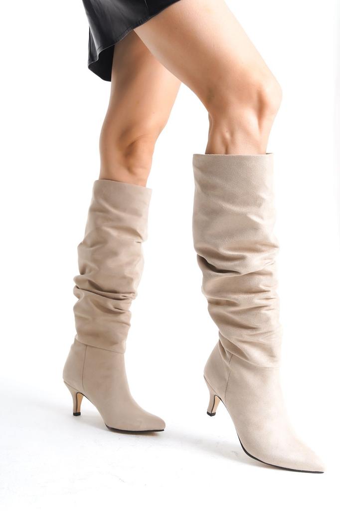 Women Modern Stylish Fashion Boots Boots Faux Leather Suede Short Thin Heeled Boots