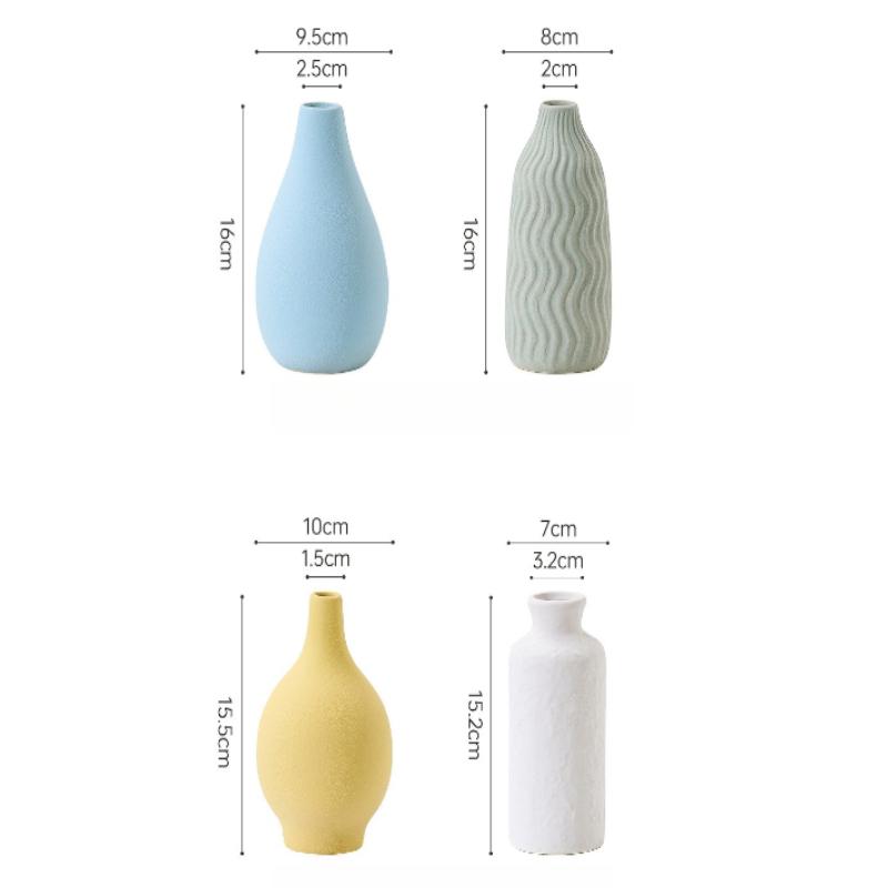 Macaron Color Ceramic Vase Set Nordic Style Frosted Textured Flower Vase Minimalist Home Decor for Living Room Table Centerpiece