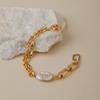 Gold Plated Mixed Chain Baroque Pearl Bracelet