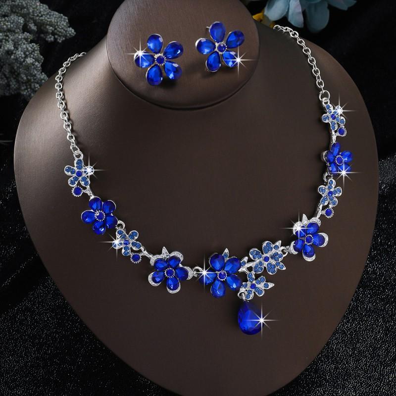 Floral Alloy Necklace Earring Set Women Elegant Wedding Party Jewelry Gold Tone Design