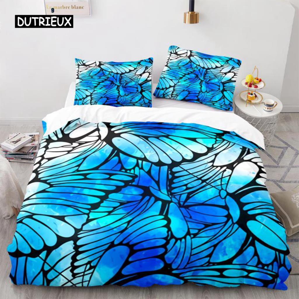 

Комплект постельного белья с бабочками, синие бабочки и стрекозы, белый комплект постельного белья для детей-подростков, девочек, микрофибра, пододеяльник EU single(135x200cm)